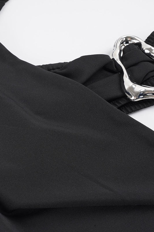 Sexy Cowl Neck Metal Detail Fitted Mini Dress