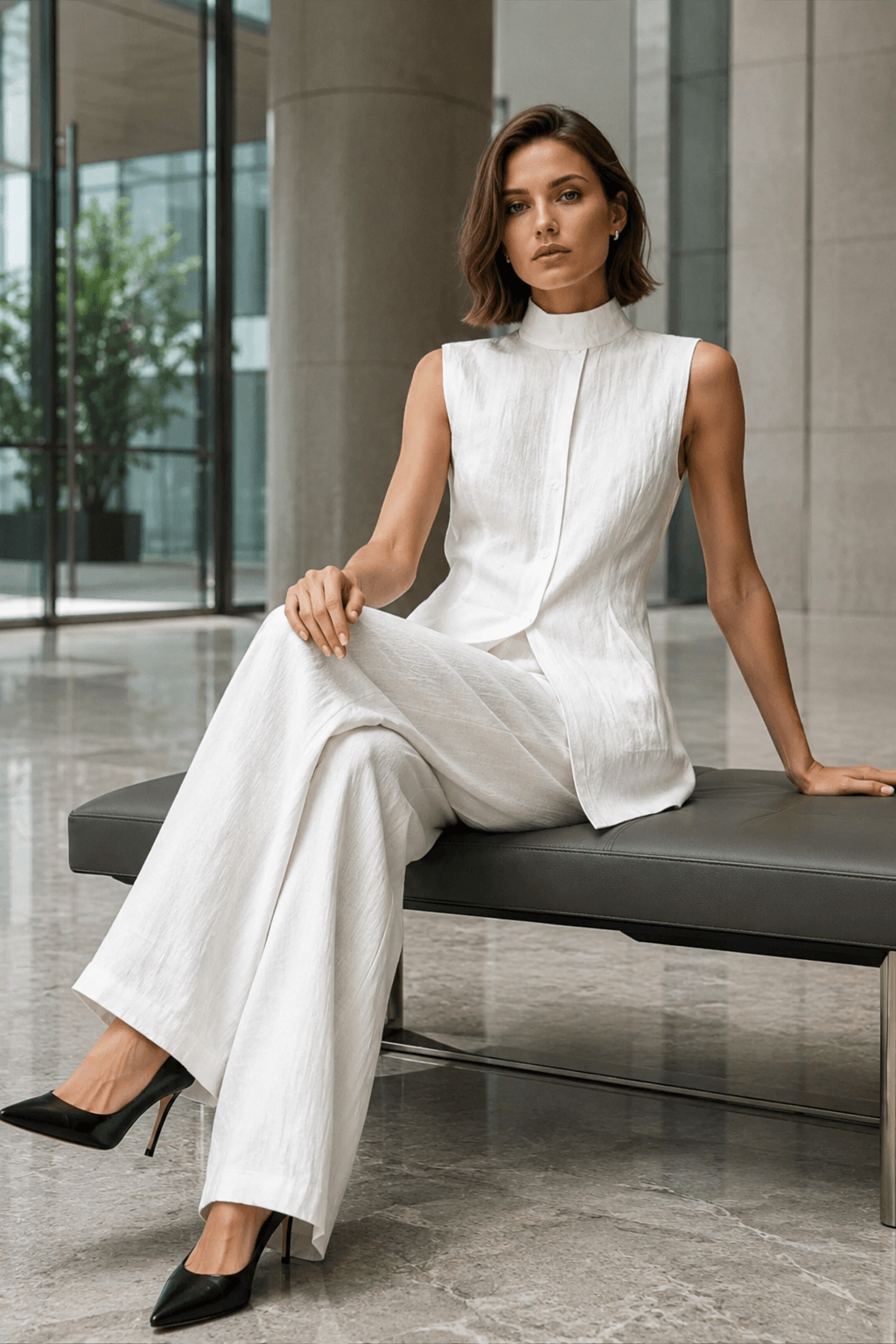 Drape Sleeveless Shirt Elegant Two Piece Work Set Secondary image