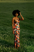 Plaid Halter Off Shoulder Maxi Dress