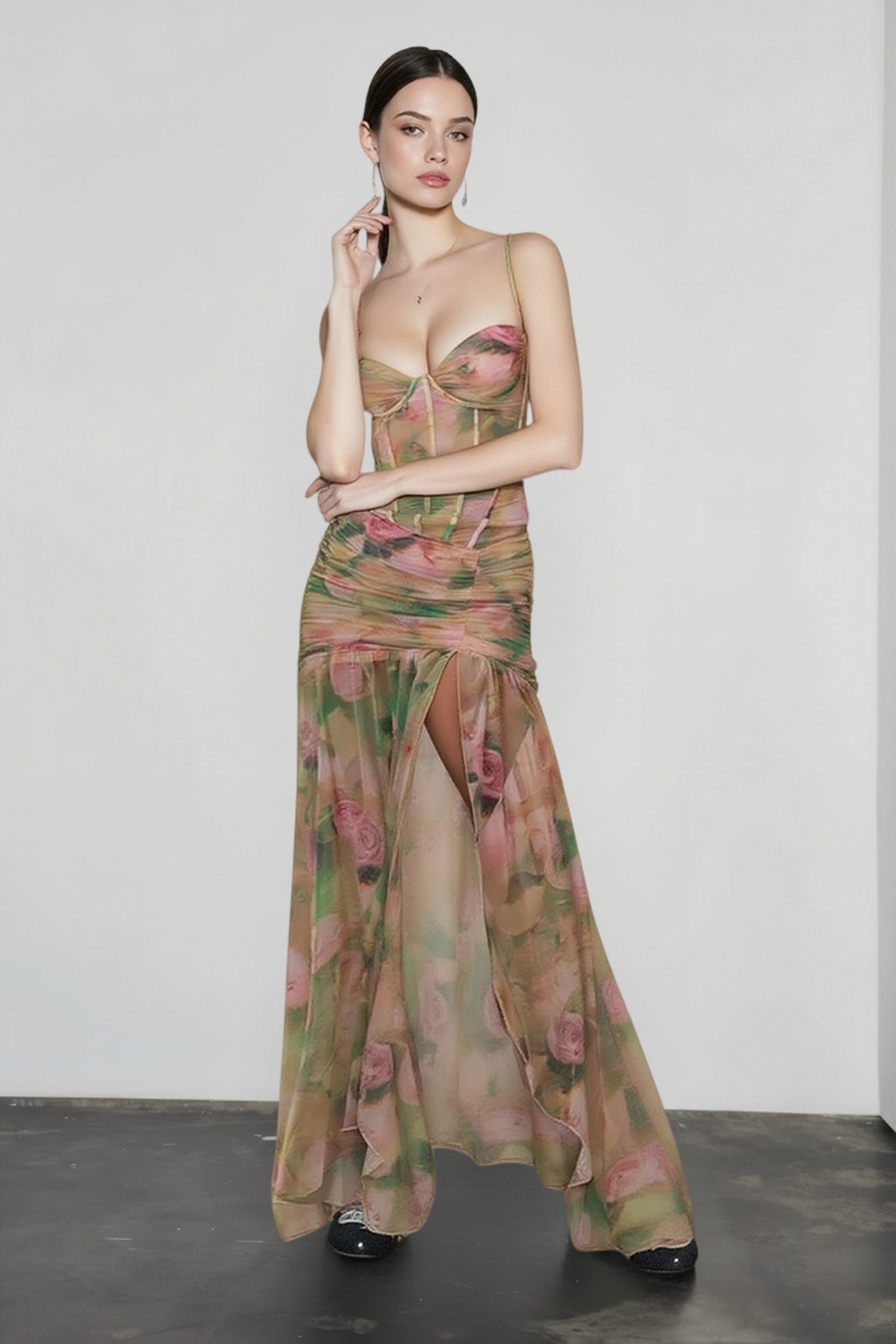 Sexy Print High Waist Slit Cami Vacation Dress Secondary image