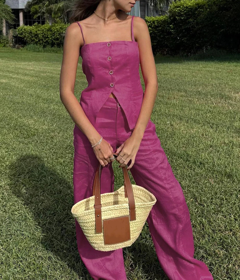 Pink Cotton Wide Leg Pant Suit Main image