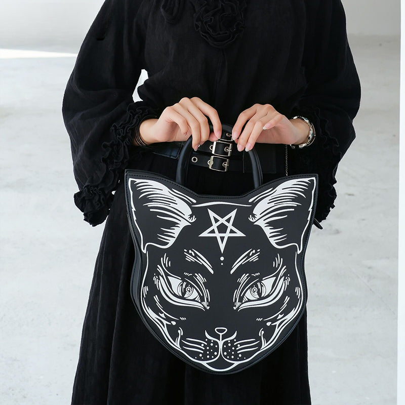 Gothic Punk Style Pentacle Cat Top Handle Fashion Bag Main image