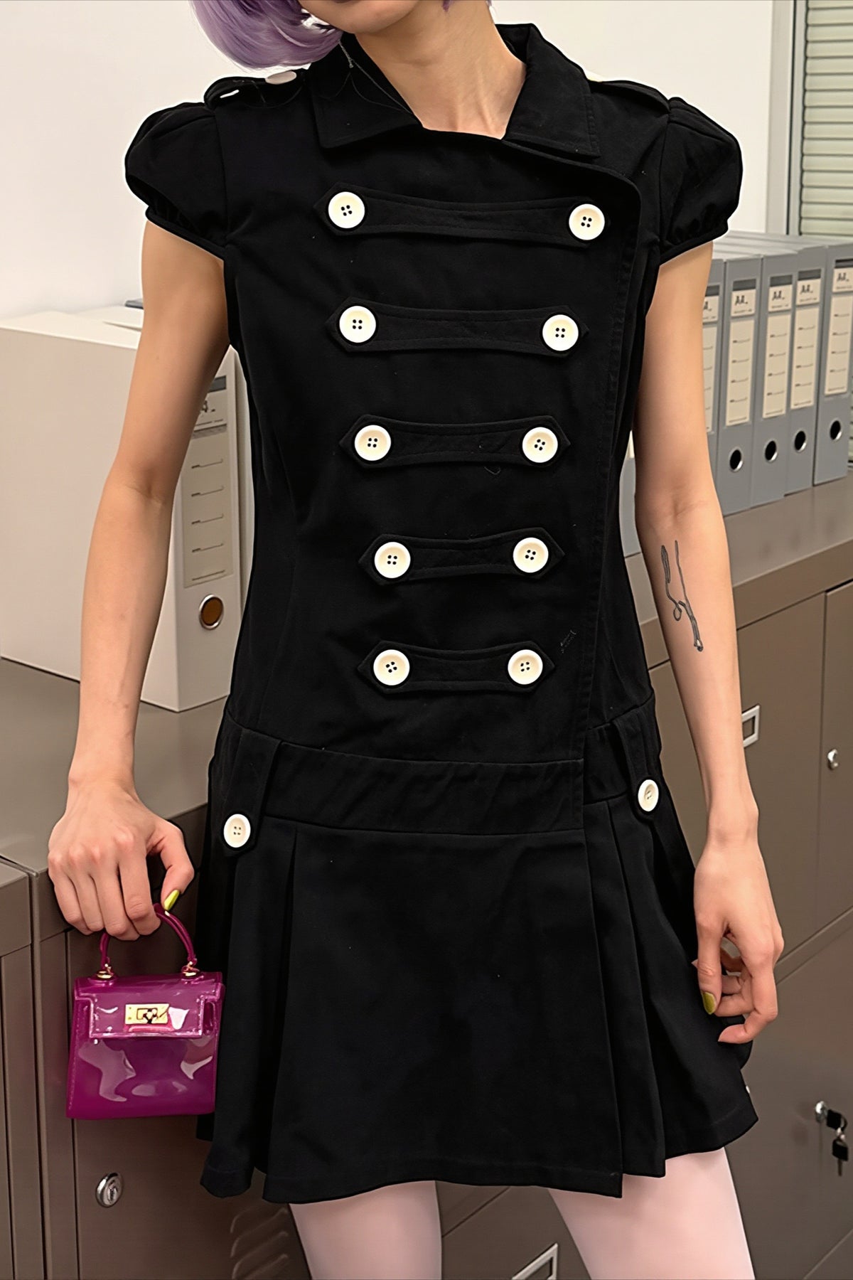 Double Breasted Y2K Puff Sleeve Mini Dress