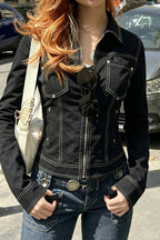 Contrast Stitch Pocket Fitted Zip Jacket