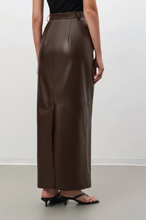 Retro PU Leather A-Line Bodycon Skirt