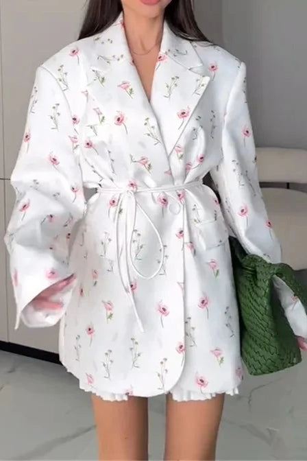 Printed Belted Loose Fit Blazer Main image