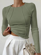 Basic Piping Long Sleeve Top ArmyGreen / XS T Shirts