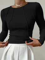 Basic Piping Long Sleeve Top Black / XS T Shirts