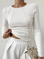 Basic Piping Long Sleeve Top Off White / XS T Shirts
