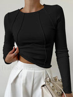 Basic Piping Long Sleeve Top T Shirts