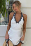 V-Neck Lace Halter Tie Polka Backless Mini Lace Dress