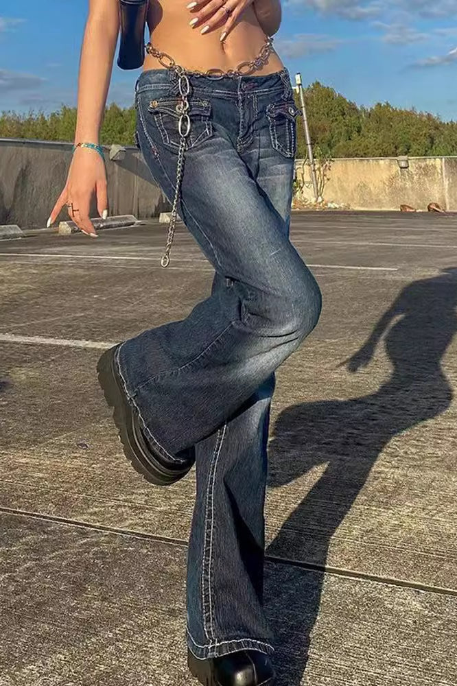 Slim Flare Multi Pocket Trendy Denim Jeans Main image