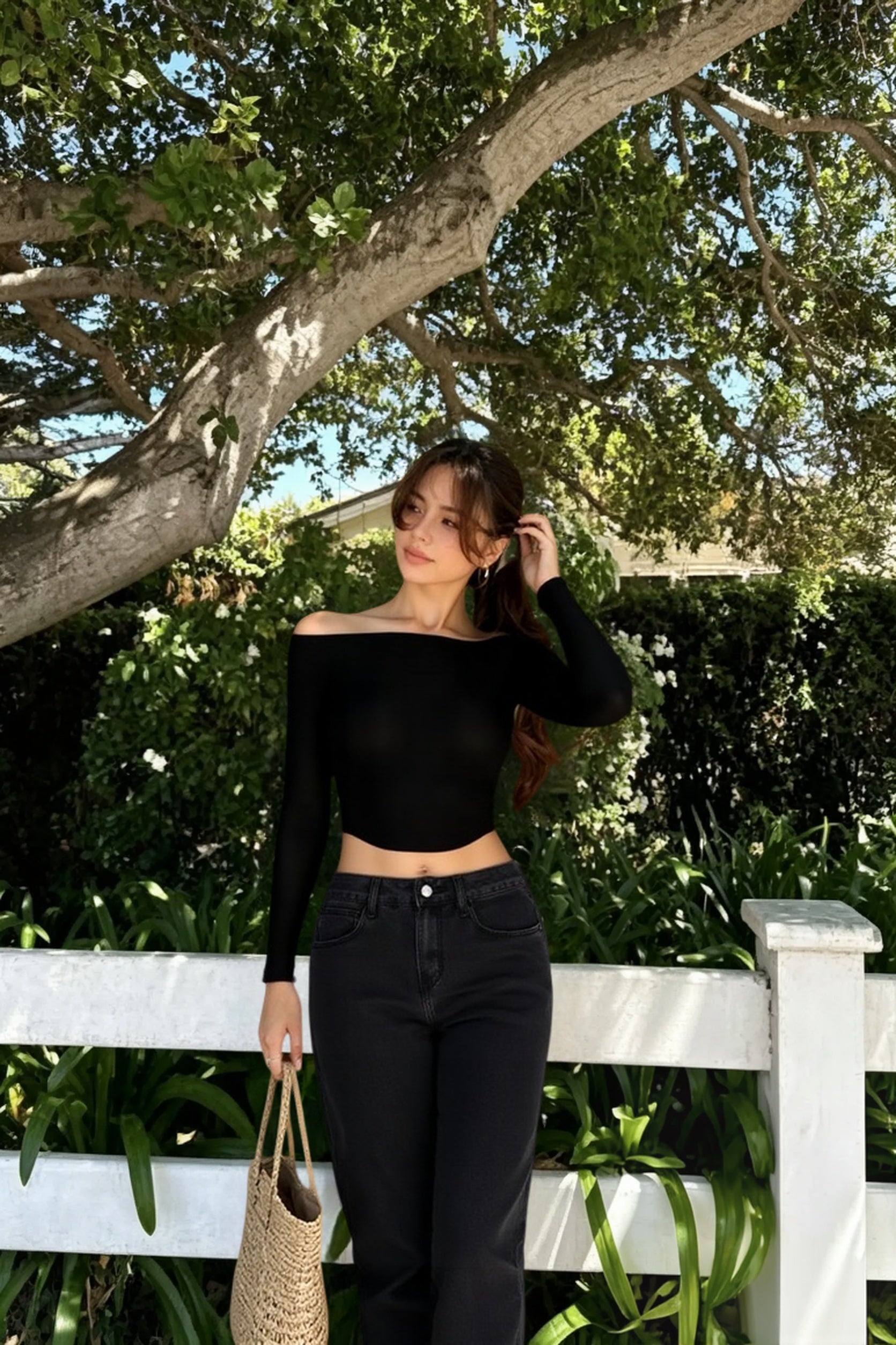 Solid Off Shoulder Sheer Mesh Crop Top Main image
