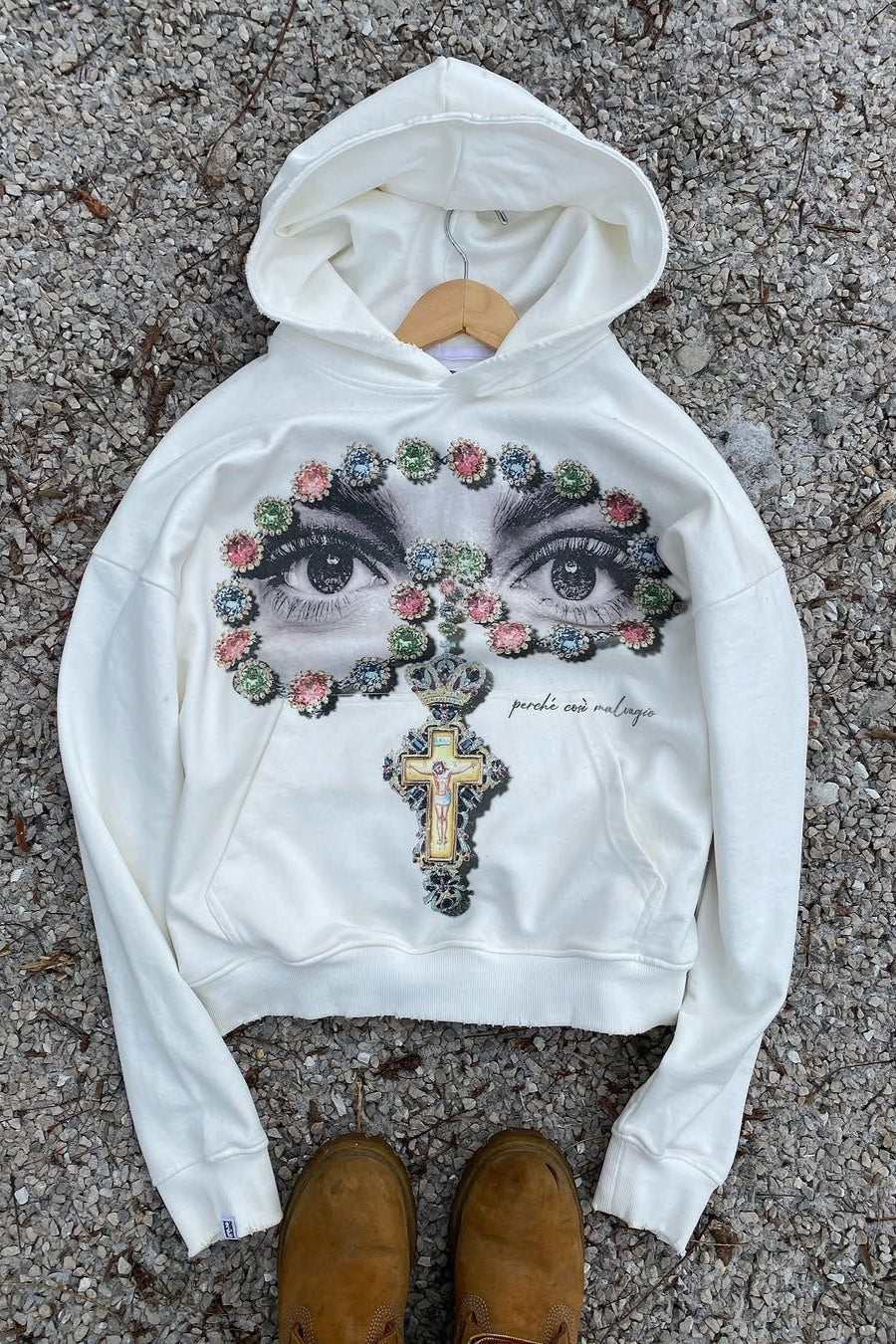 Eye Cross Graphic Cropped Pullover Hoodie