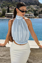 Backless Tie Bandeau Fitted Crop Top