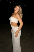 Strapless Lace Cutout Slit Bodycon Maxi Lace Dress