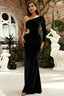 Elegant Long Sleeve Asymmetrical Neck  Cutout Bodycon Velvet Formal Dress