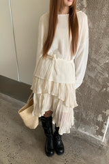 Irregular Elegant Flowy Solid Color Midi Skirt