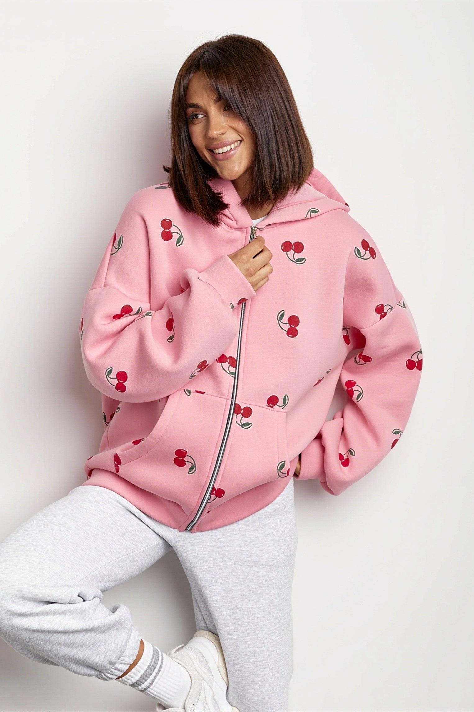 Cherry Print Zip Front Hoodie Secondary image