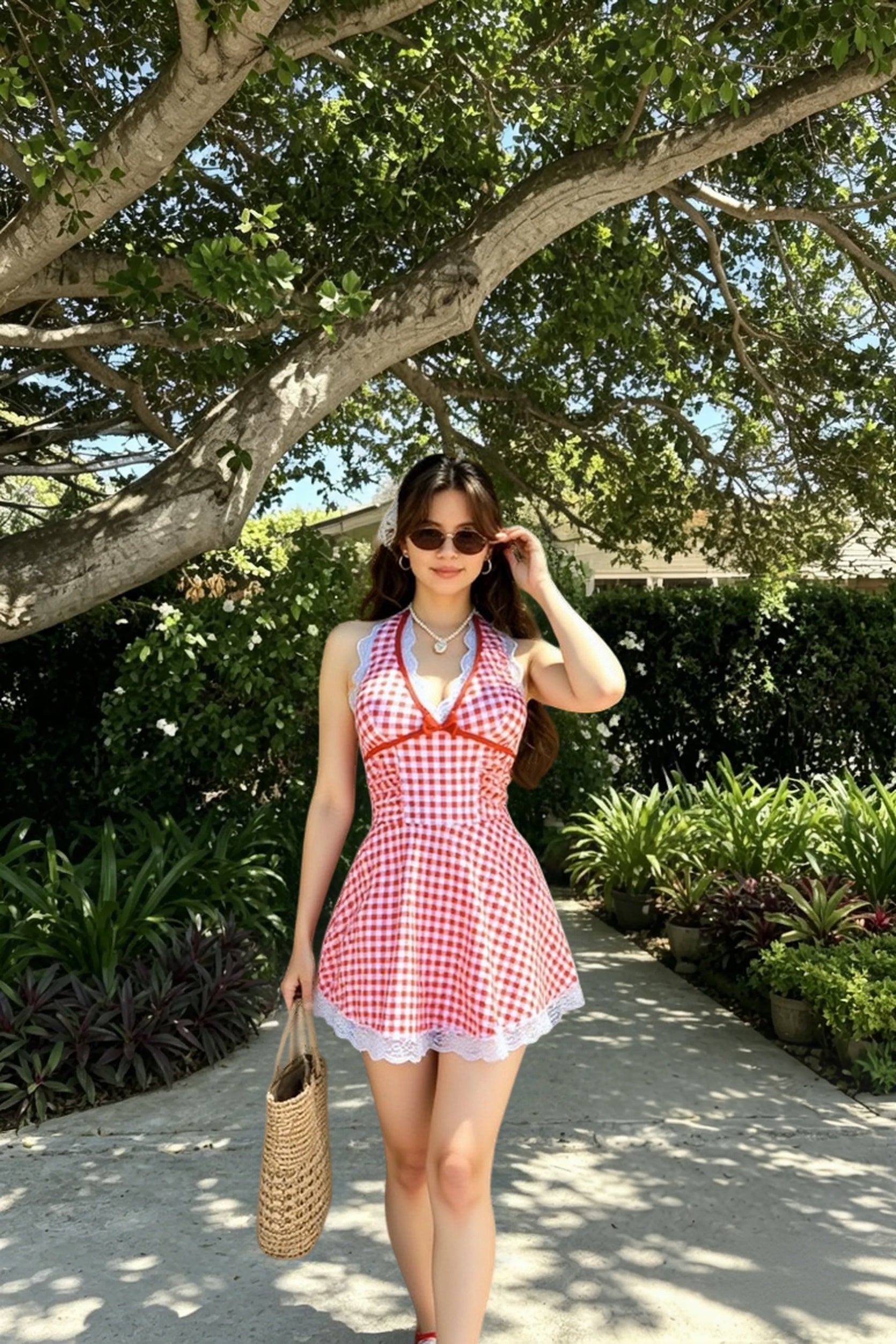 Chic Retro Plaid Open Back One Piece Swimsuit Secondary image