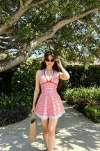 Chic Retro Plaid Open Back One Piece Swimsuit
