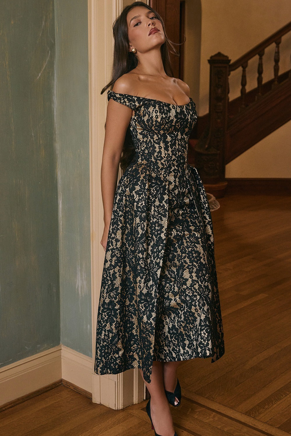 Chic Off Shoulder Backless Slim Waist Printed Cocktail Dress Secondary image