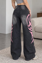 Tribal Print Wide-Leg Jeans