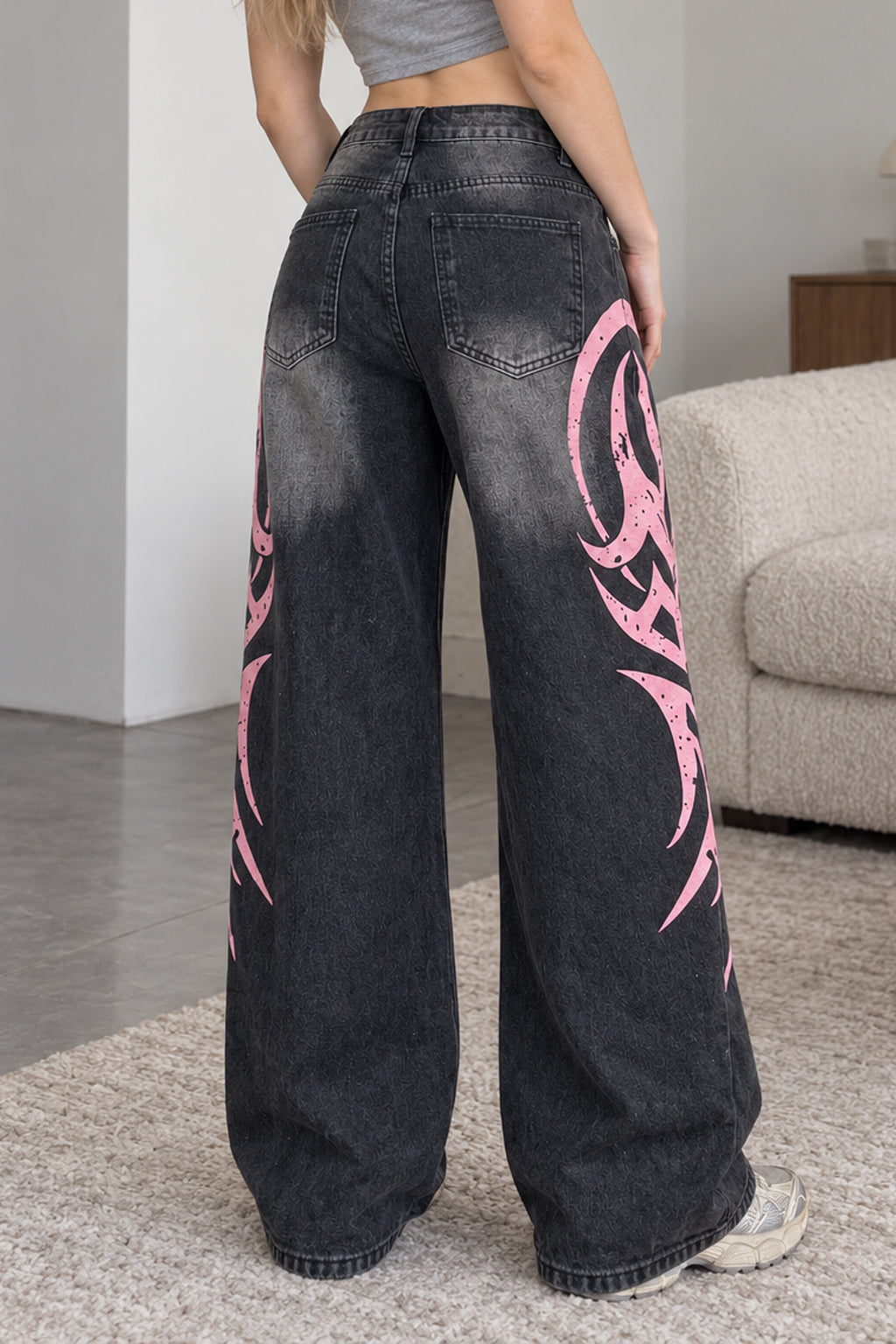 Tribal Print Wide-Leg Jeans