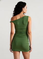 One Shoulder Sleeveless Ruched Mini Slim Bodycon Dress