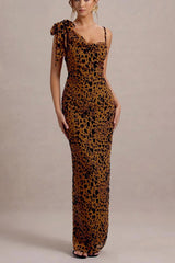 Leopard Print Slip Maxi Birthday Dress