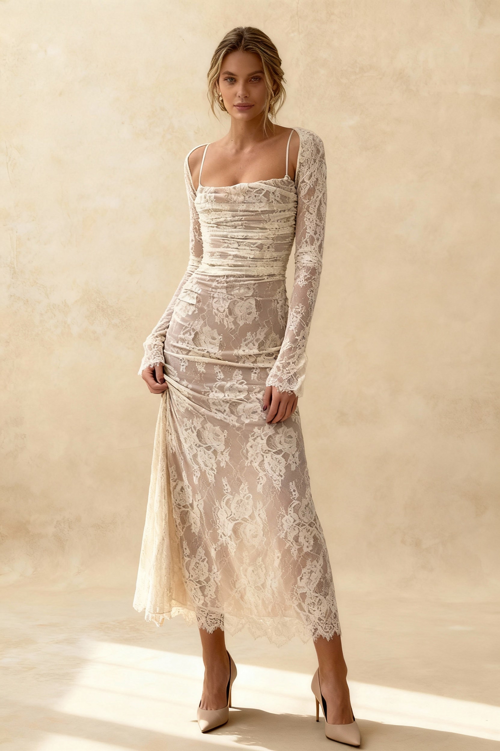 Elegant Lace Mesh Long Sleeve Lace Dress Secondary image