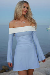 Chic Color Block Strapless One Shoulder Off Shoulder Waist Slim Cocktail Dress