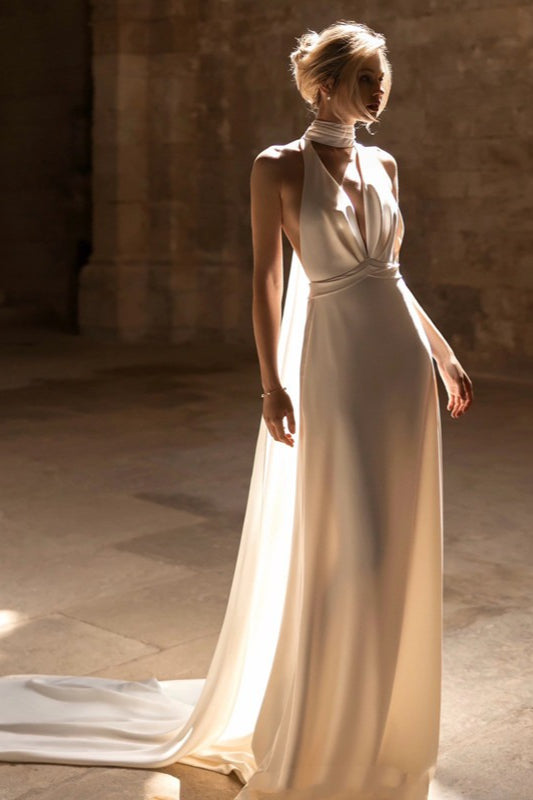 Elegant Halter Neck Cathedral Train Prom Dress Main image