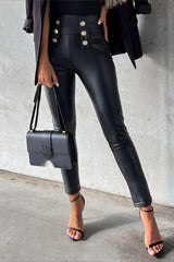 Buttoned PU Slim Fit Sexy Tight Casual Fashion Pants