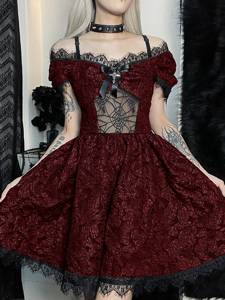 Mini Party Aesthetic One Shoulder Strap  Lace Cutouts Elegant A-Line High Waist Prom Y2K Grunge Clubwear Dress Main image