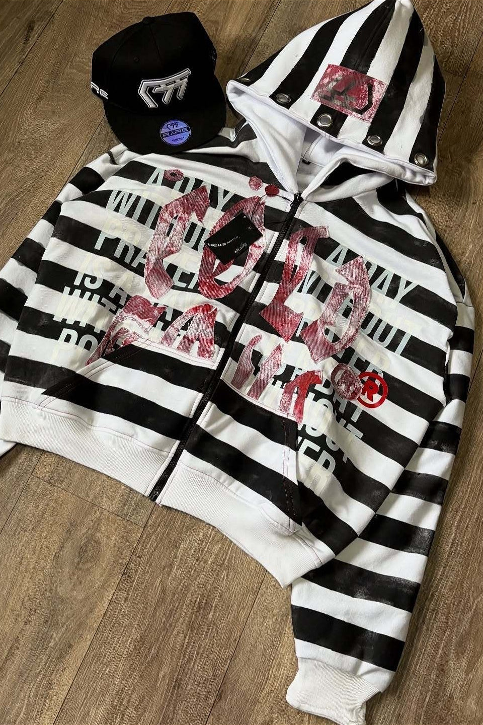 Zebra Stripe Graphic Oversized Zip Hoodie