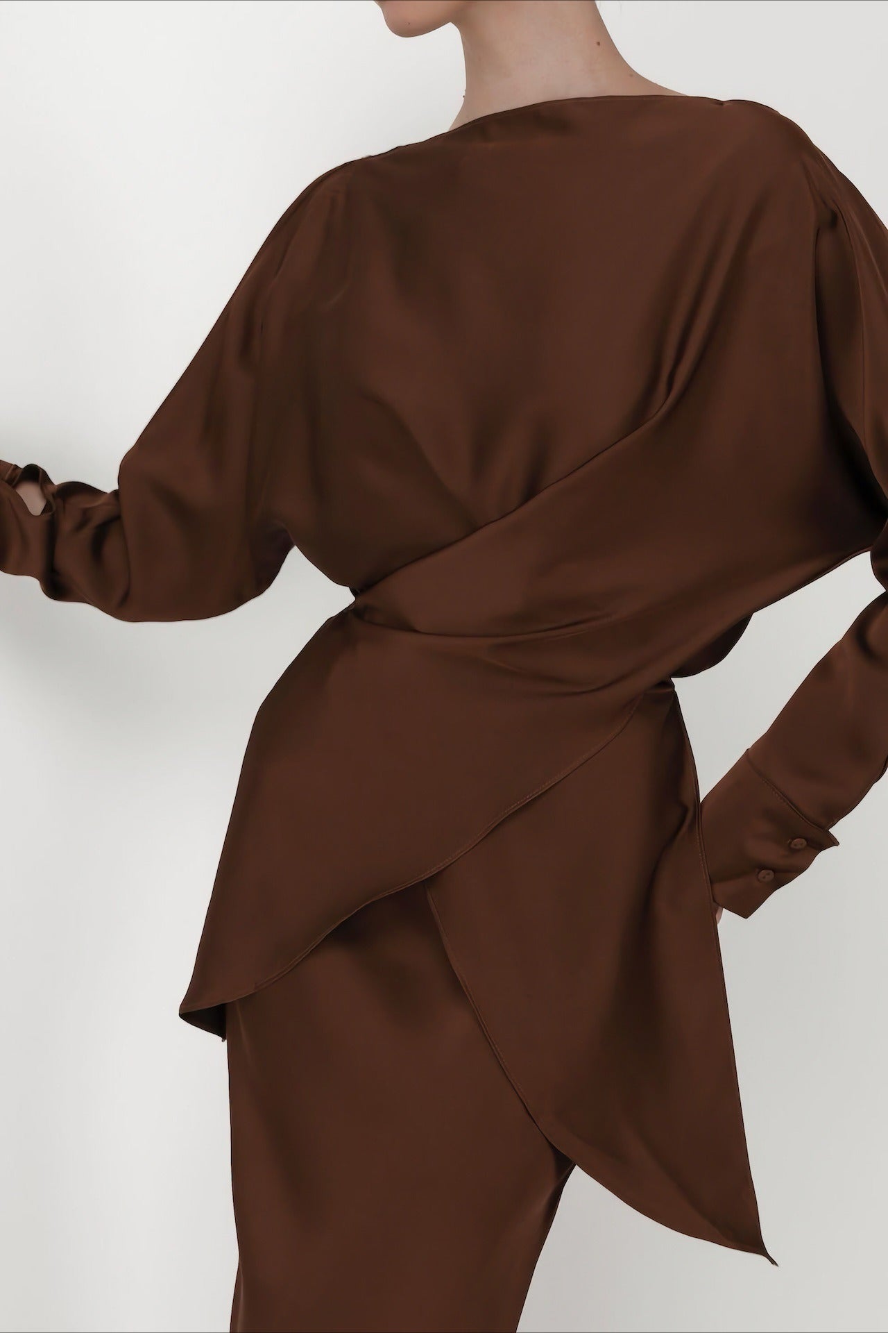 Solid Satin Cinched Waist Skirt Set