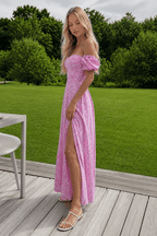 Off-Shoulder Slit Floral Dress