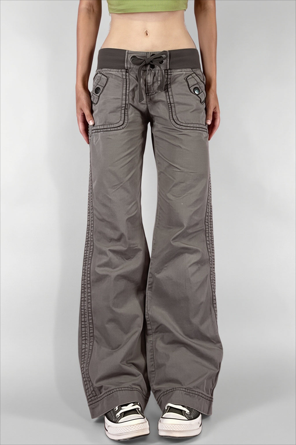 Strap Detail Low Rise Straight Leg Cargo Jeans