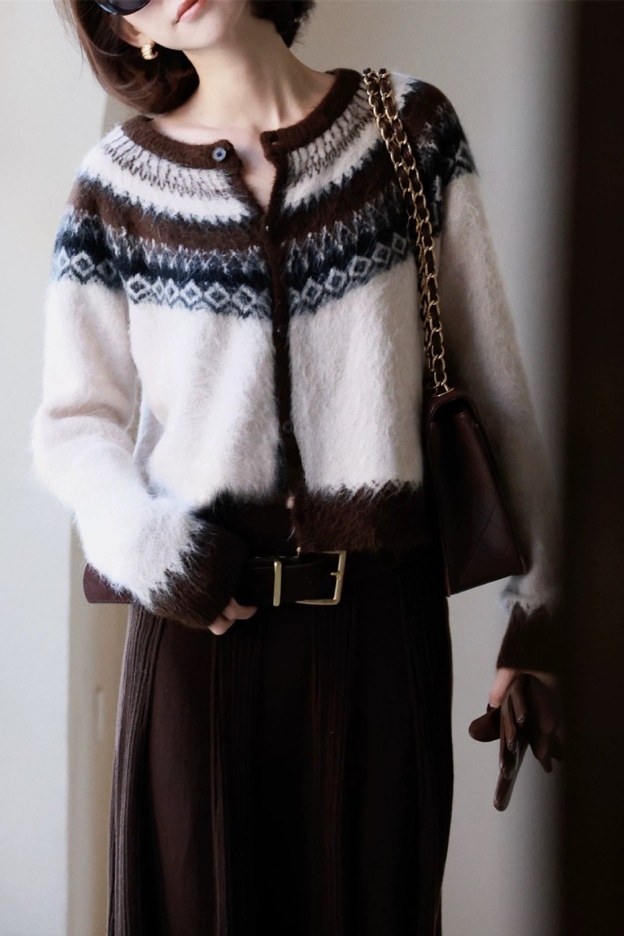 Round Neck Fair Isle Cardigan Main image