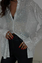 Sequin Collared Long Sleeve  Glamorous Blouse