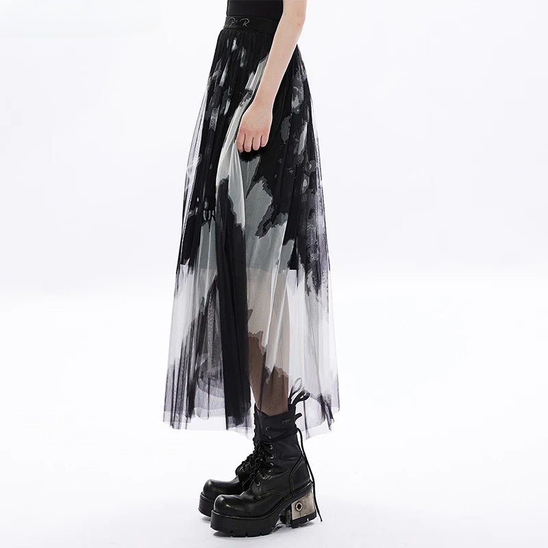 Women's Daily Tie Dyed Gauze Letter Embroidery Logo Rivet At Waist Fashion Girl Mid-length Skirt Secondary image