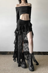 Lace Overlay Wave Detail Bodycon Skirt