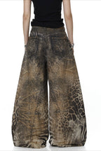 Leopard 3D Print Barrel Leg Jeans