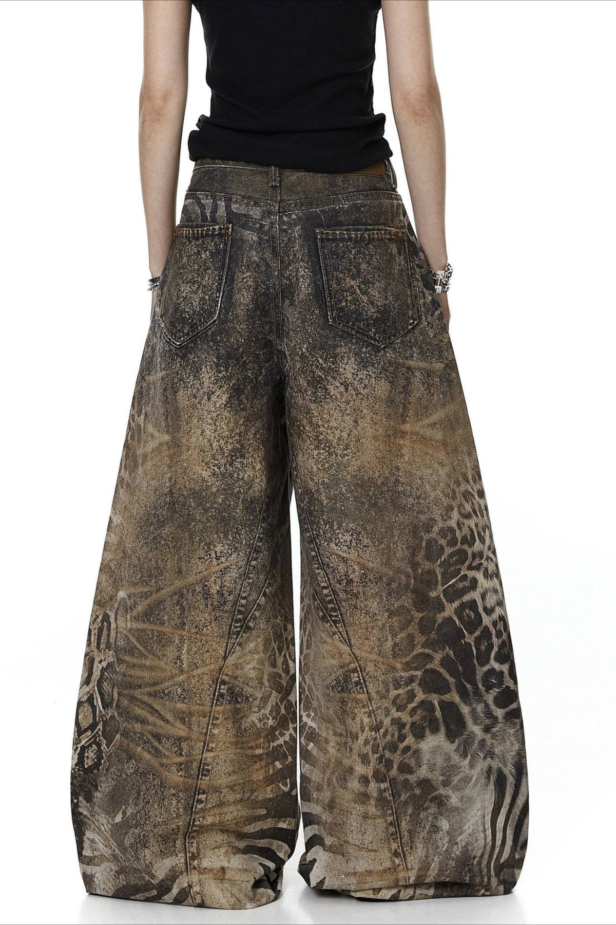 Leopard 3D Print Barrel Leg Jeans