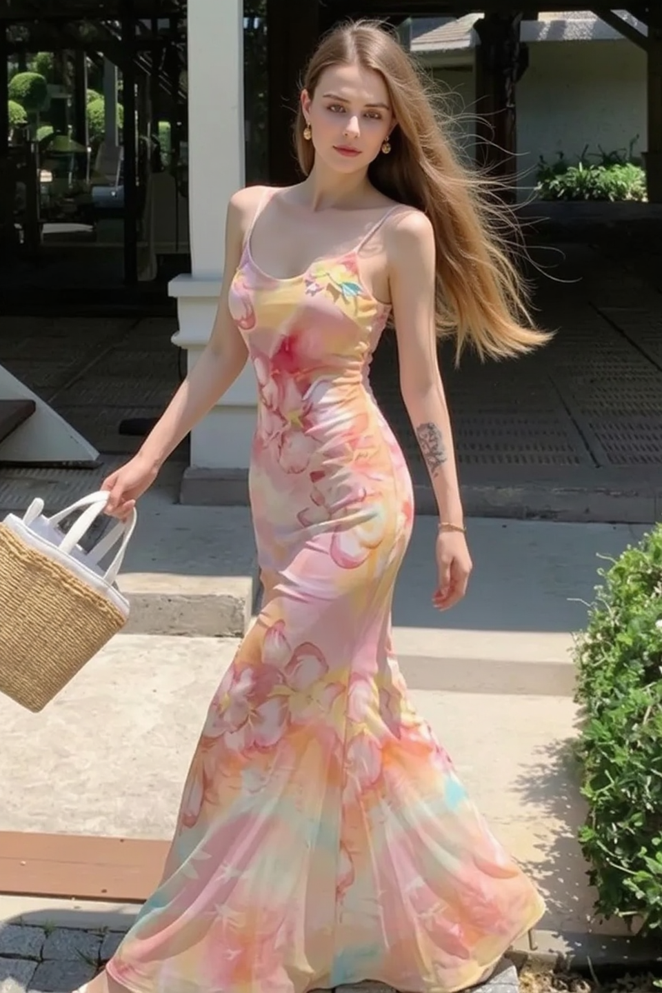 Vibrant Floral Slim Fit Mermaid Slip Dress Secondary image