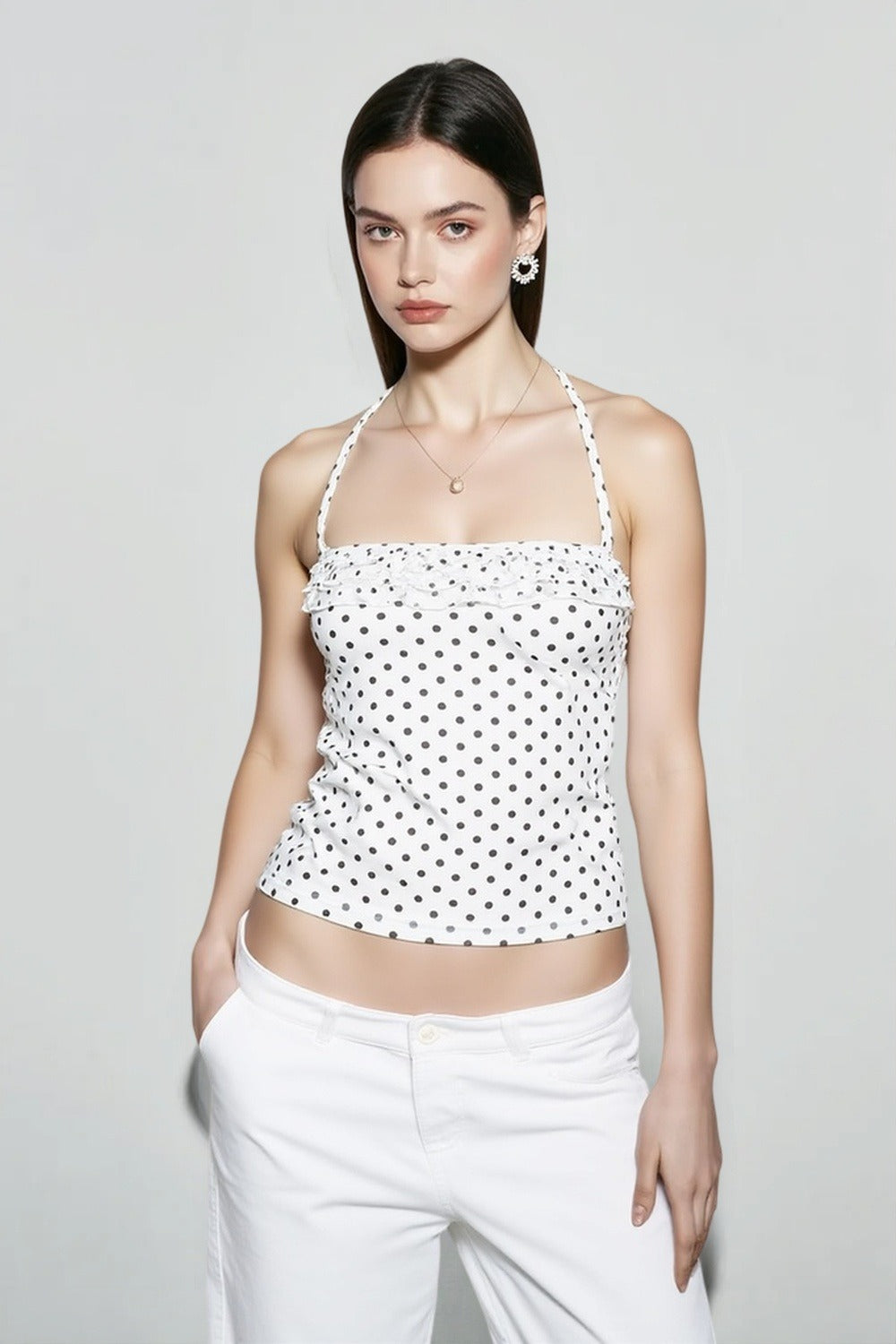Polka Dot Ruched Halter Cami Top Main image