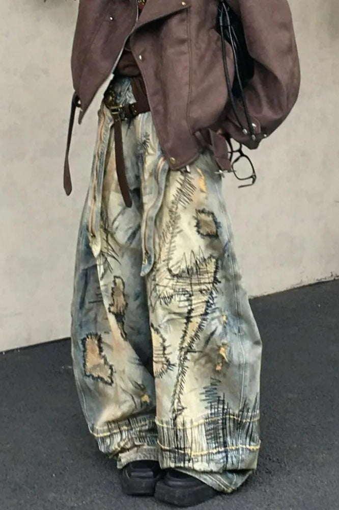 Retro Denim Wide Leg Mop Pants Secondary image