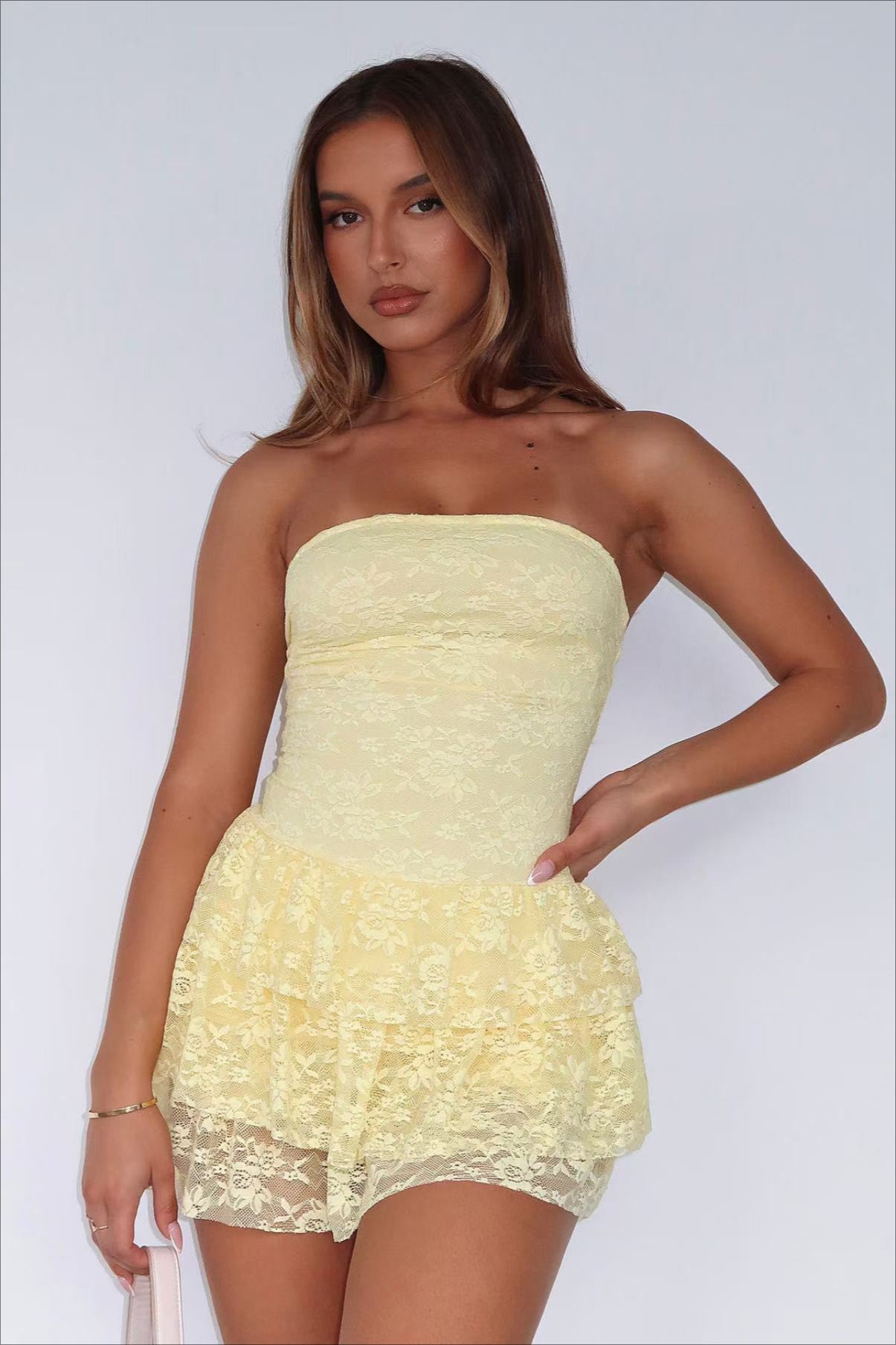 Strapless Waist Tie Lace Dress Main image
