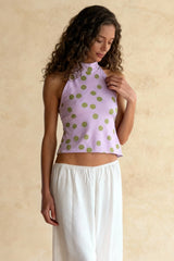 Polka Dot Halter Backless Crop Top